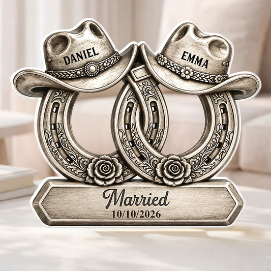 Custom Western Horseshoe Acrylic Plaque - Personalized Cowboy Couple Wedding Gift