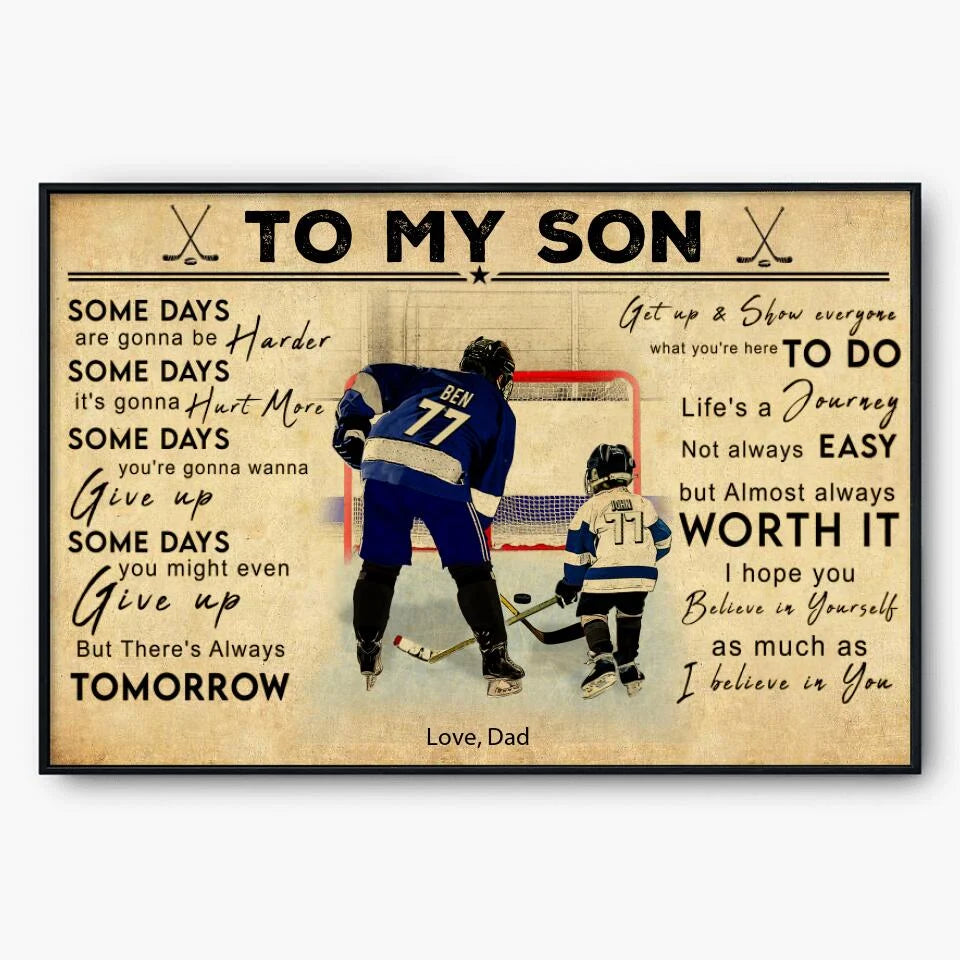 To My Son Personalized Hockey Canvas / Poster - Custom Ice Hockey Player Wall Art Gift