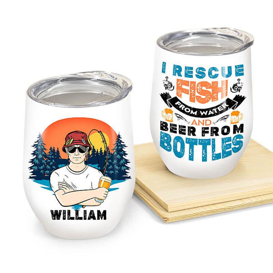 "I Rescue Fish And Beer" Personalized Wine Tumbler - Custom Gift for Fishing Lovers