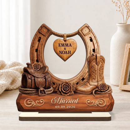 Custom Horseshoe Couple Wooden Plaque - Personalized Engagement Gift for Couples