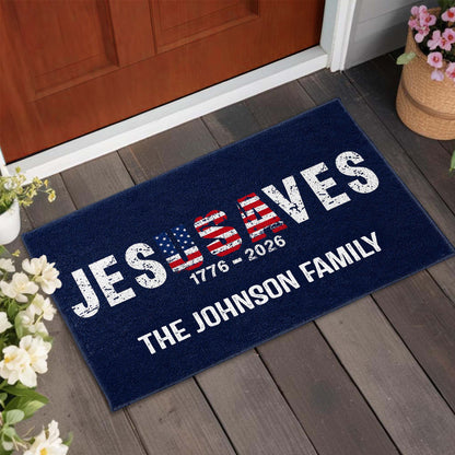 Doormat material and size view - Patriotic Welcome Mat