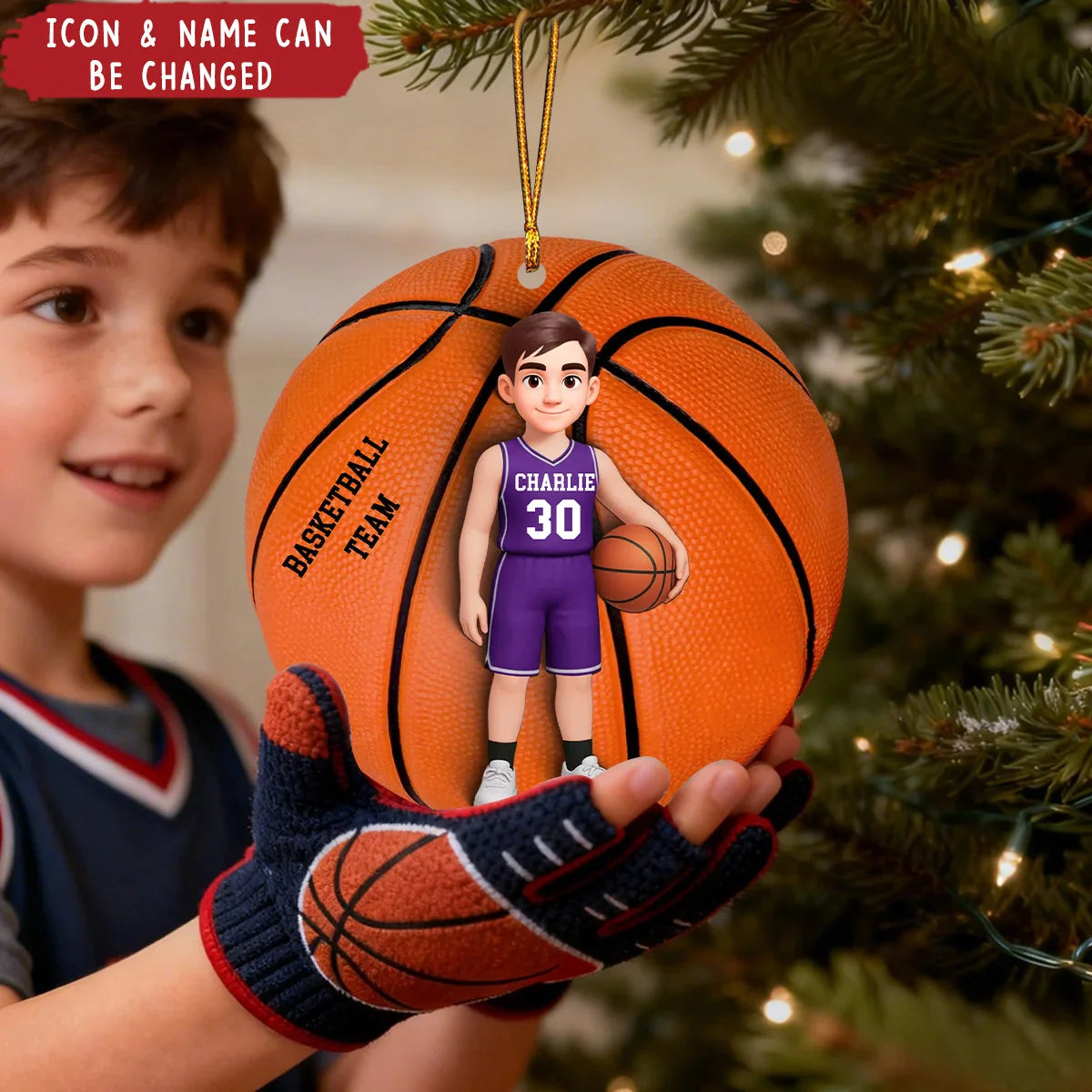 Custom Basketball Player Wooden Ornament - Personalized Christmas Gift for Kids