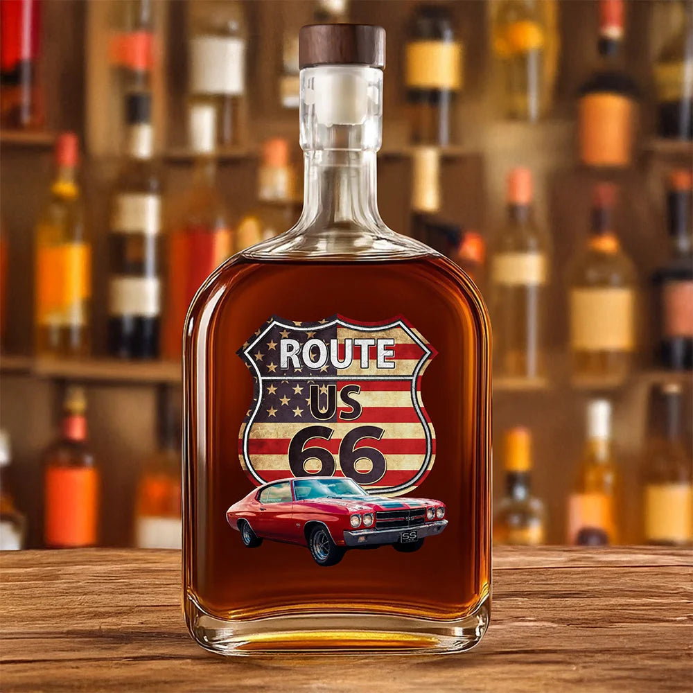 Route US 66 Custom Photo Car Whiskey Bottle - Personalized Gift for Car Lovers
