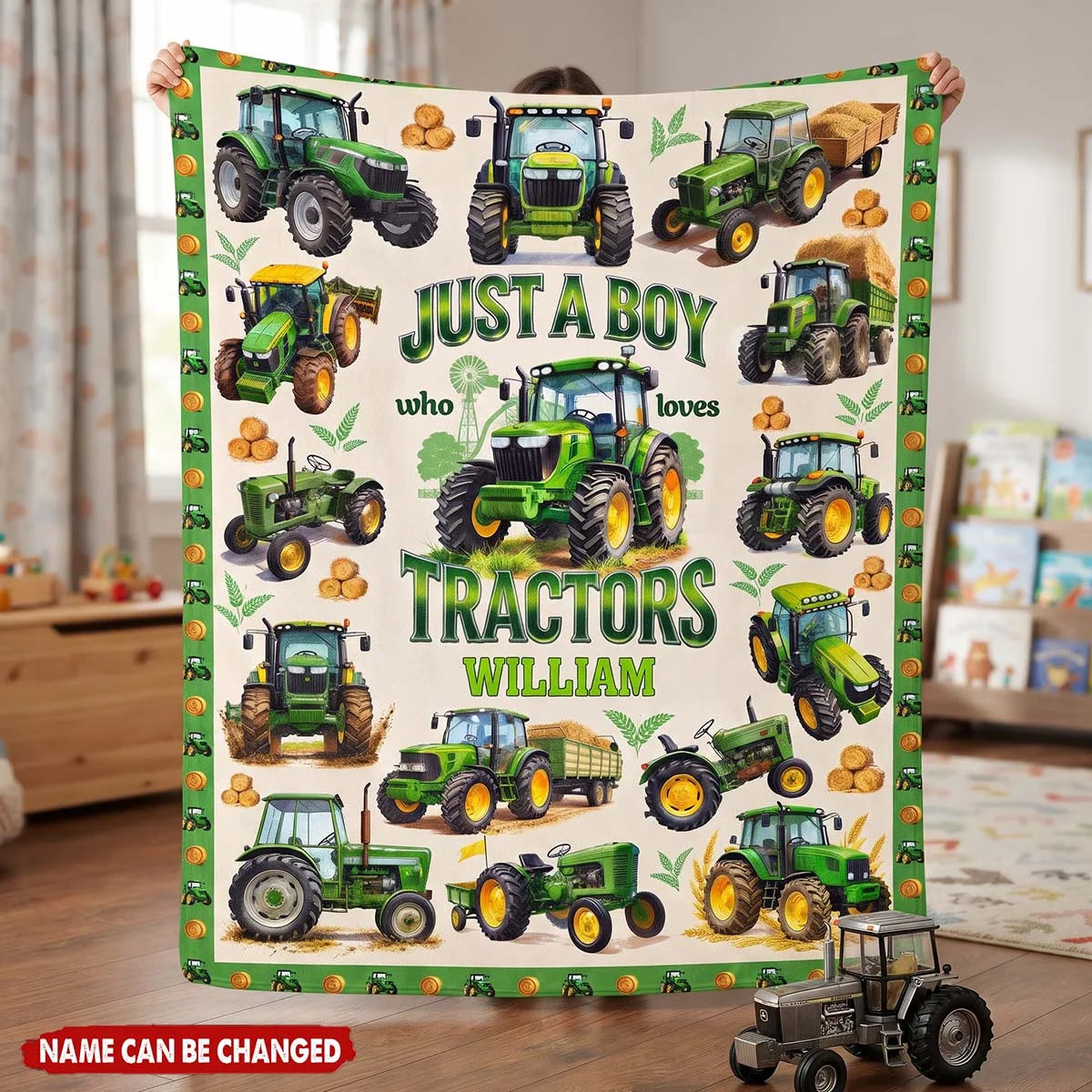 "Just a Boy Who Loves Tractors" Personalized Tractor Blanket - Custom Name Birthday & Christmas Gift for Boys