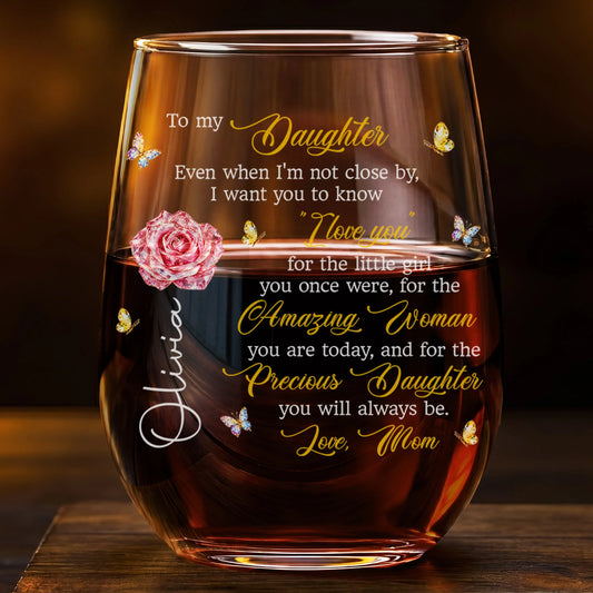 To My Daughter Birth Month Flower Wine Glass - Personalized Keepsake Gift from Mom for Birthday