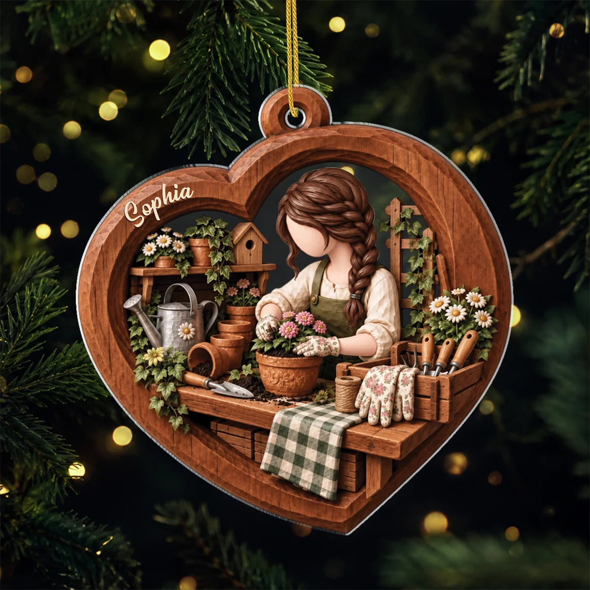 Garden Joy Personalized Garden Acrylic Ornament - Custom Christmas Gift for Mom and Grandma