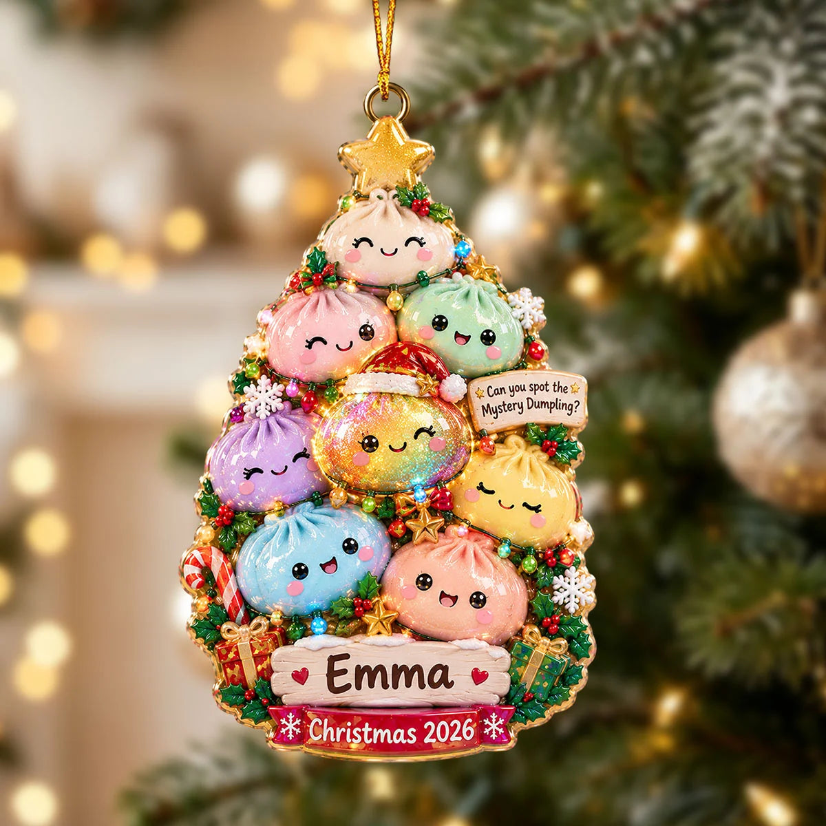 Can You Spot The Mystery Dumpling? Personalized Dumpling Christmas Ornament - Custom Name Keepsake for Dumpling Lovers