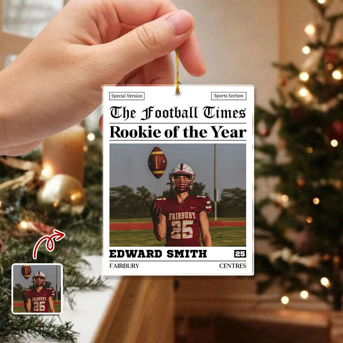 The Football Times Custom Photo Ornament - Personalized Football Acrylic Keepsake, Christmas Gift for Son