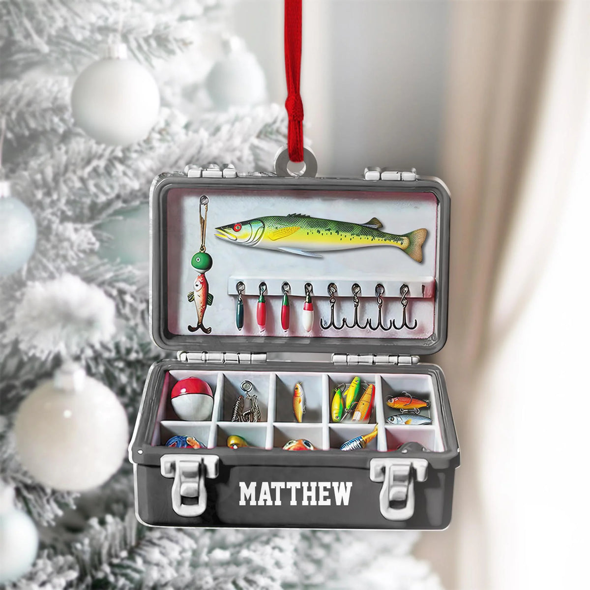 Personalized Fishing Tackle Box Ornament - Custom Acrylic Holiday Gift for Fisherman