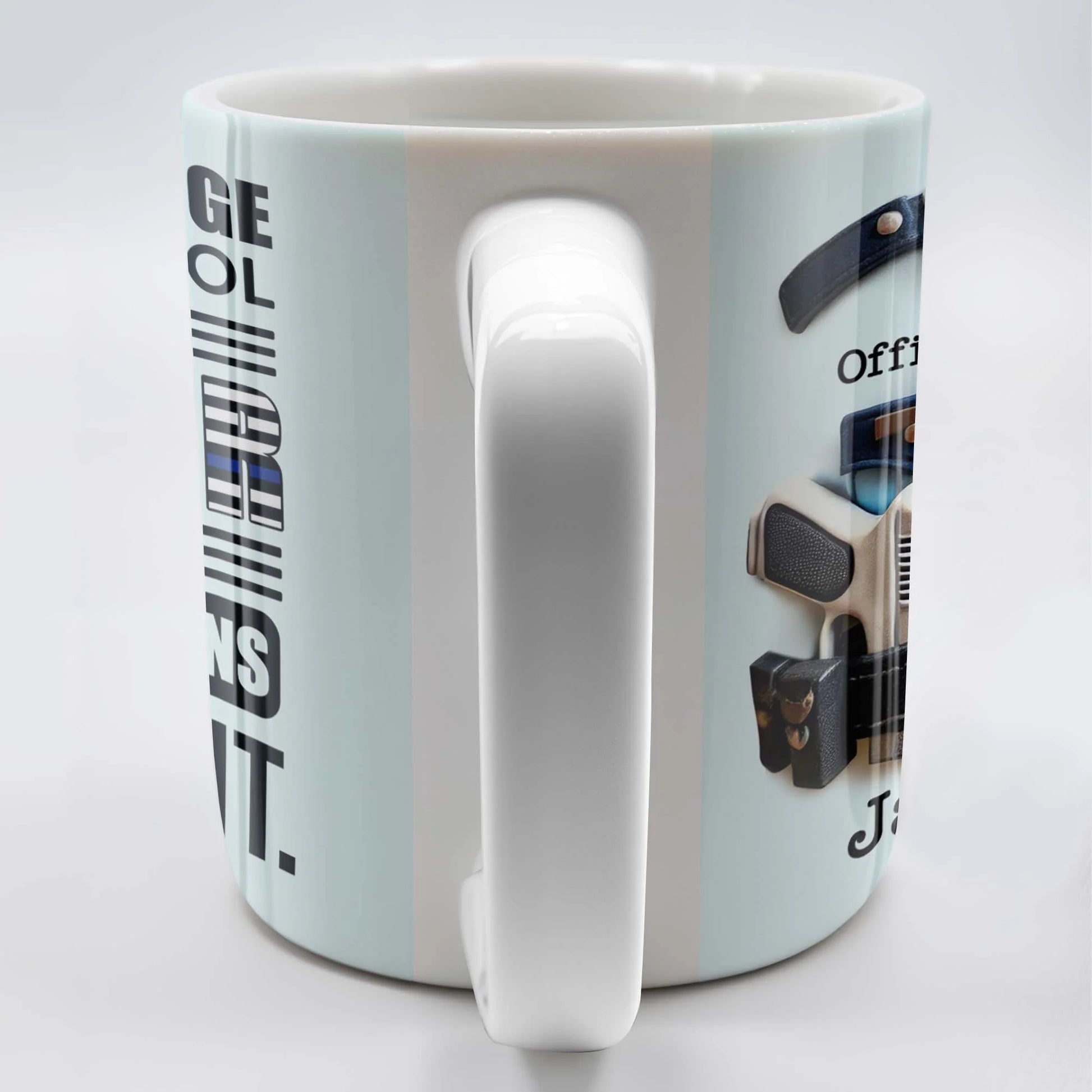 Custom police officer mug featuring a law enforcement uniform and thin blue line flag design for son image 8