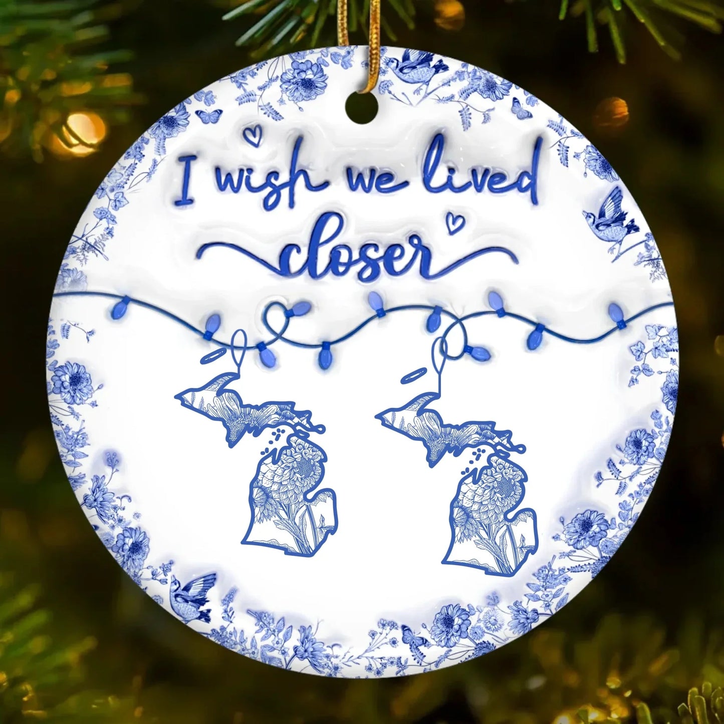 Family Love Knows No Distance Personalized Ceramic Ornament - Custom Long Distance Christmas Gift