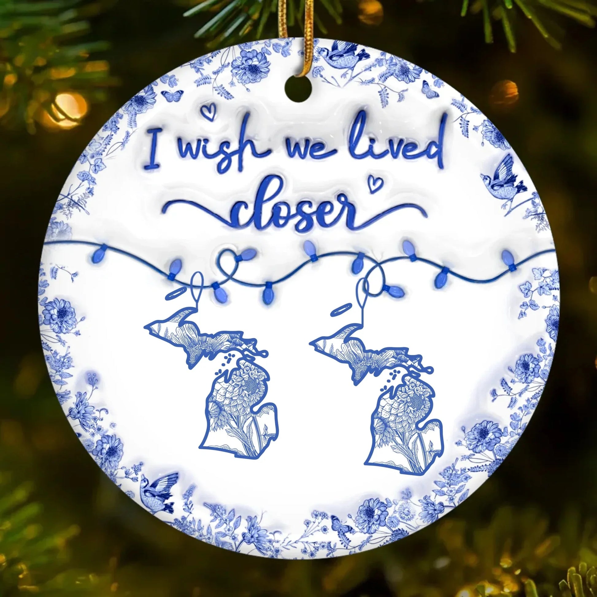Family Love Knows No Distance Personalized Ceramic Ornament - Custom Long Distance Christmas Gift
