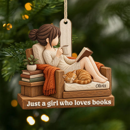 "Just A Girl Who Loves Books" Personalized Wooden Ornament - Custom Reading Keepsake for Book Lovers