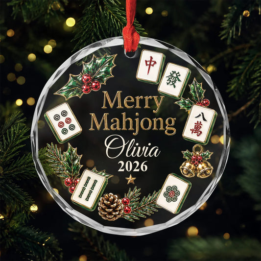Merry Mahjong Personalized Glass Ornament - Custom Holiday Keepsake Gift for Mahjong Lovers
