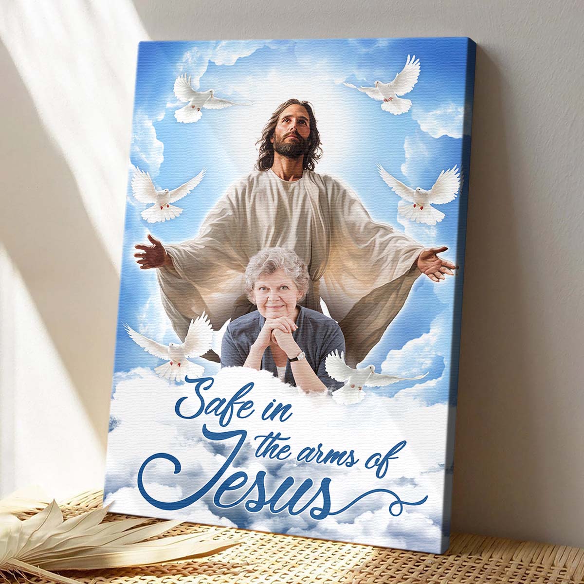 Safe In The Arms Of Jesus - Personalized Photo Memorial Canvas / Poster Art for Grieving Family