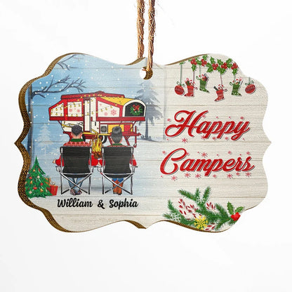 Happy Campers Personalized Wooden Ornament - Custom Christmas Keepsake for Couples