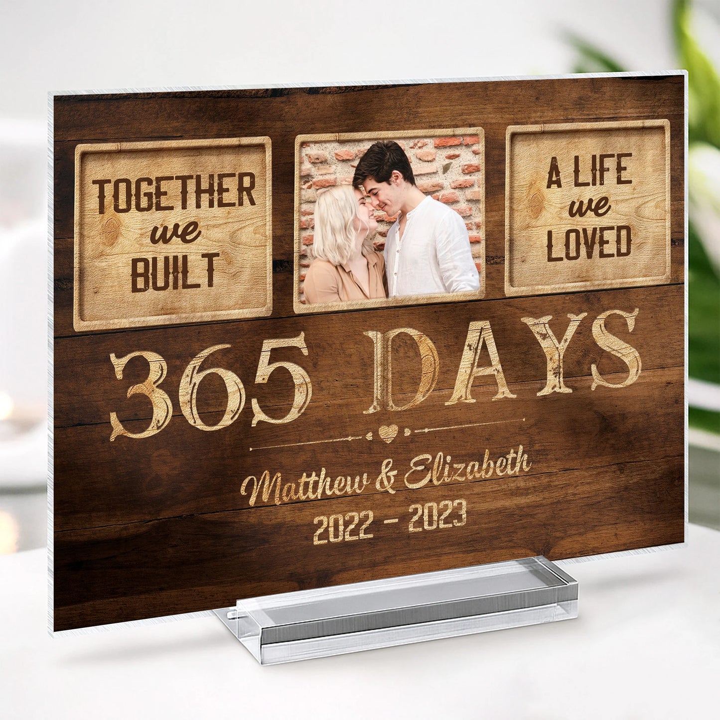 Custom Couples Anniversary Acrylic Plaque personalization view for Wife