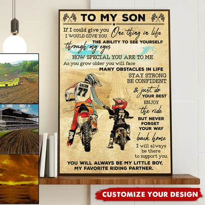 Custom Dirt Bike Dad And Son Canvas for Son/Grandson with personalized design details for meaningful gifting