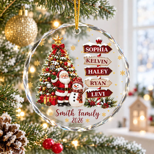 North Pole Signpost Personalized Family Christmas Tree Glass Ornament - Holiday Gift for Family