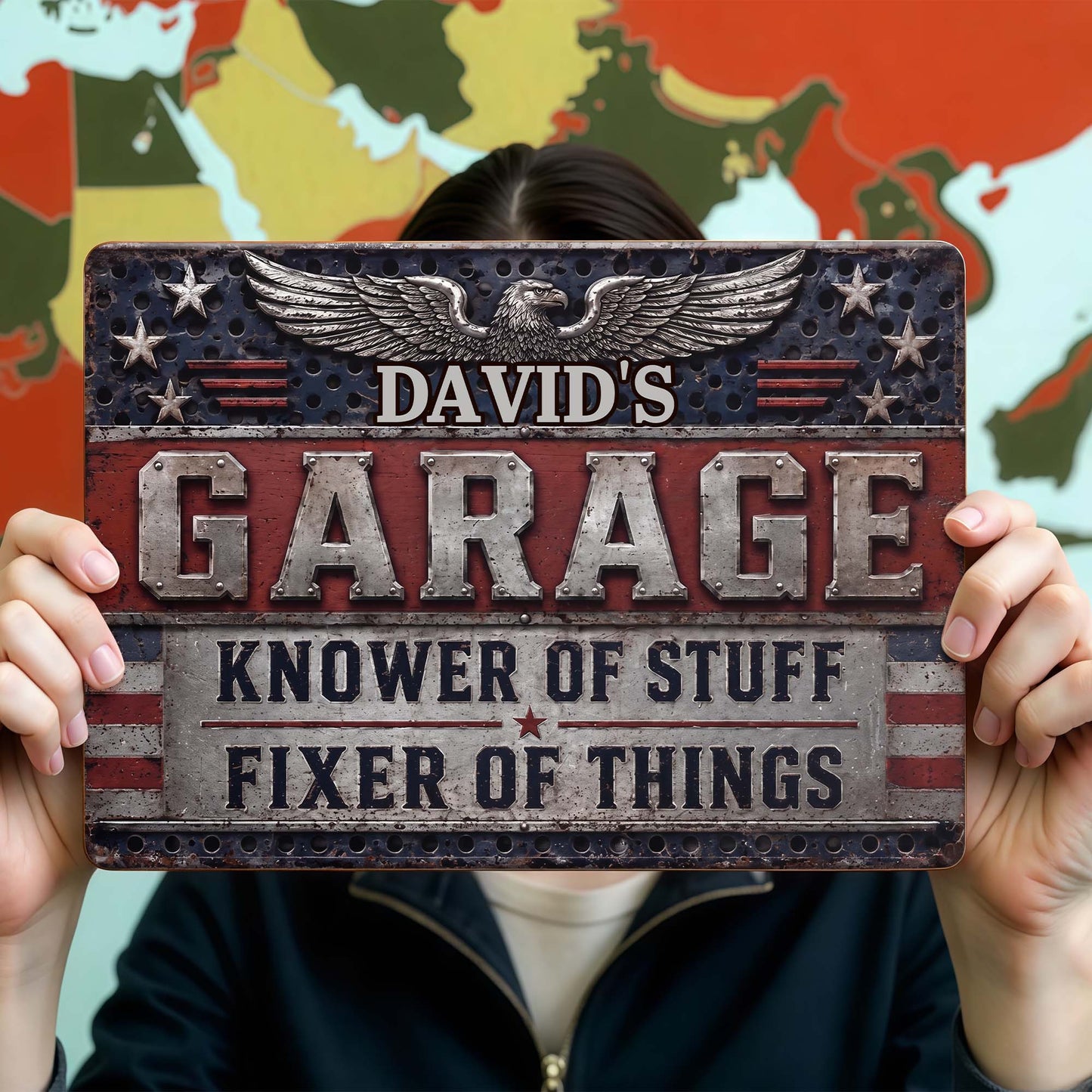 Garage Knower Of Stuff Fixer Of Things - Personalized Metal Sign for Workshop Decor