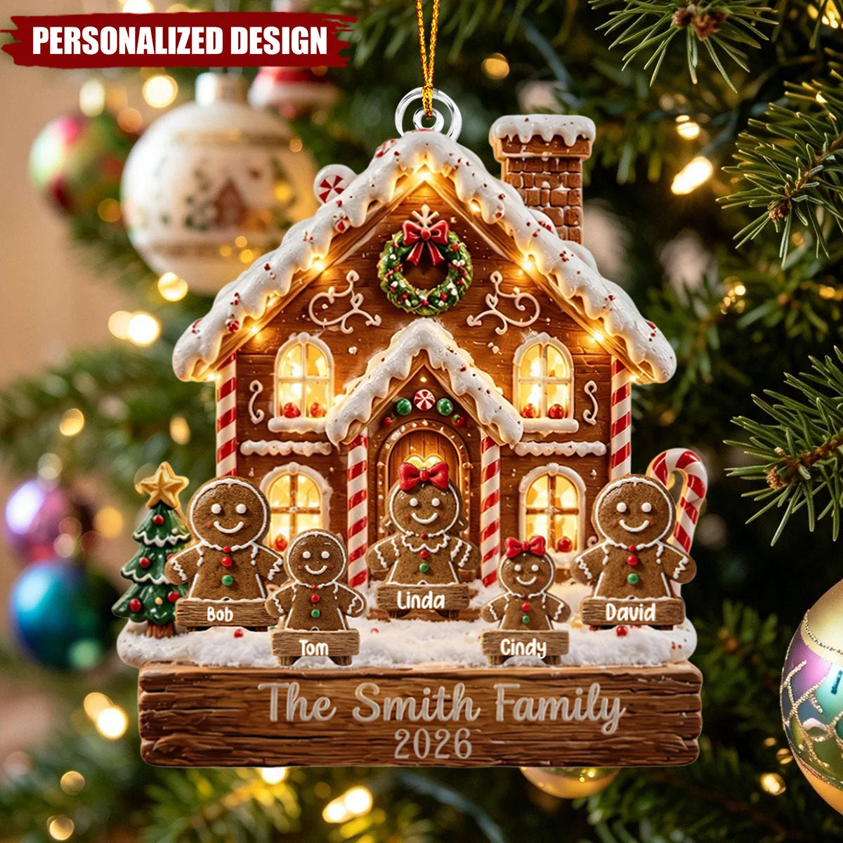 Personalized Gingerbread Family Ornament - Custom Acrylic Christmas Keepsake Gift