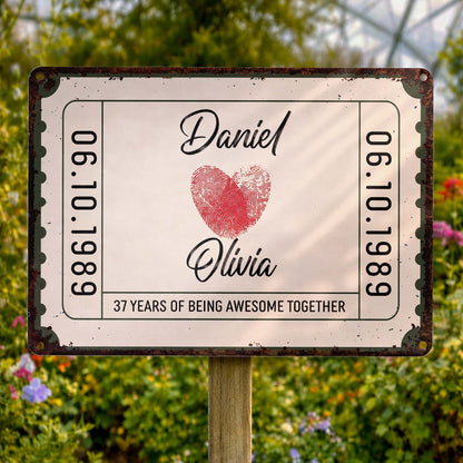 Personalized couple anniversary metal sign with fingerprint heart stamp design and custom date image 7
