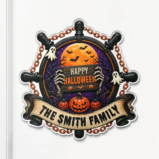 "Happy Halloween" Ship Wheel Personalized Acrylic Magnet - Refrigerator Decor for Family