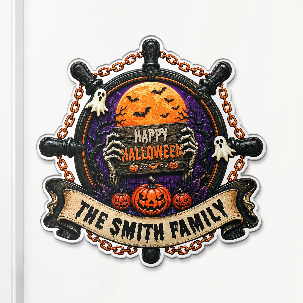 "Happy Halloween" Ship Wheel Personalized Acrylic Magnet - Refrigerator Decor for Family
