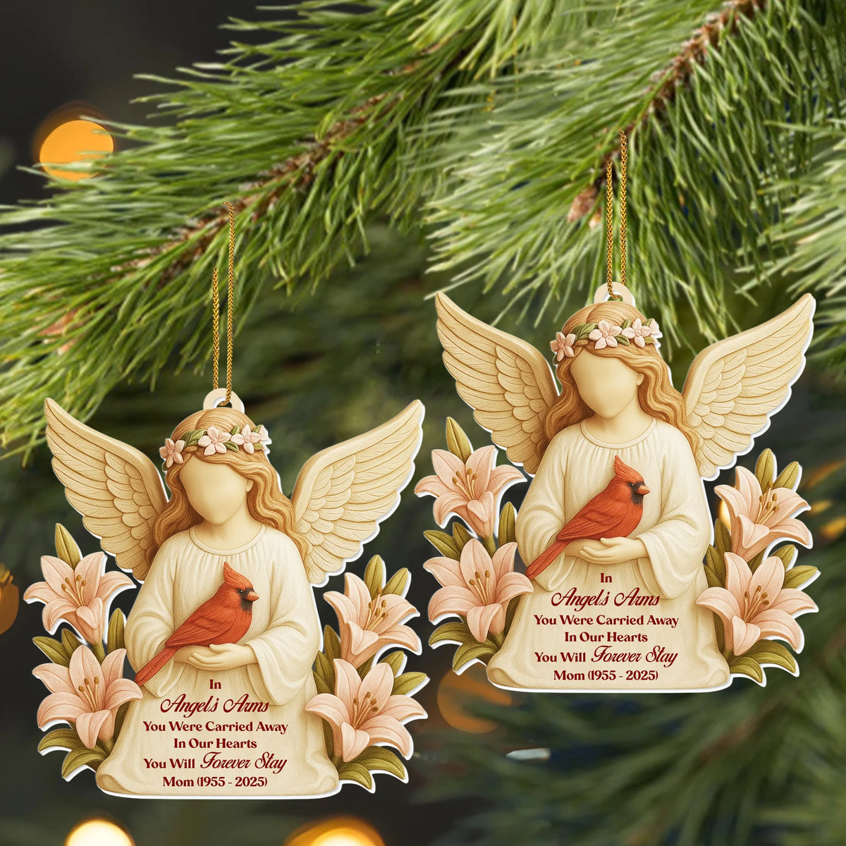 "In Angel's Arms You Were Carried Away" Personalized Acrylic Memorial Ornament - Christmas Sympathy Gift for Family