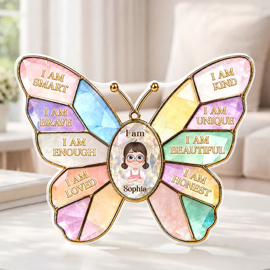 I Am Smart Brave Loved - Personalized Butterfly Acrylic Plaque Gift for Kids