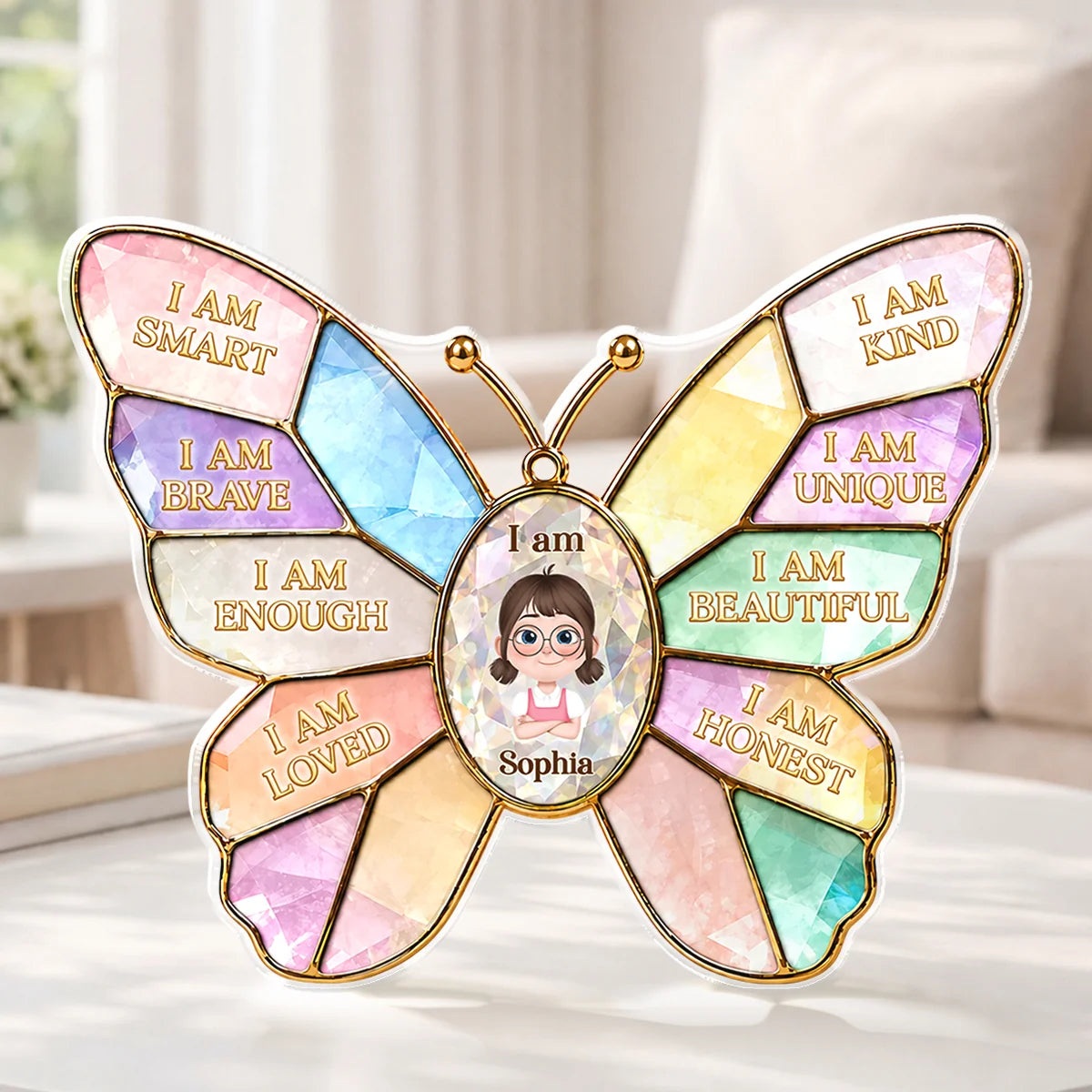 I Am Smart Brave Loved - Personalized Butterfly Acrylic Plaque Gift for Kids