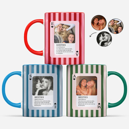 Custom Besties Playing Card Photo Mug - Personalized Friendship Coffee Mug Gift for Best Friend