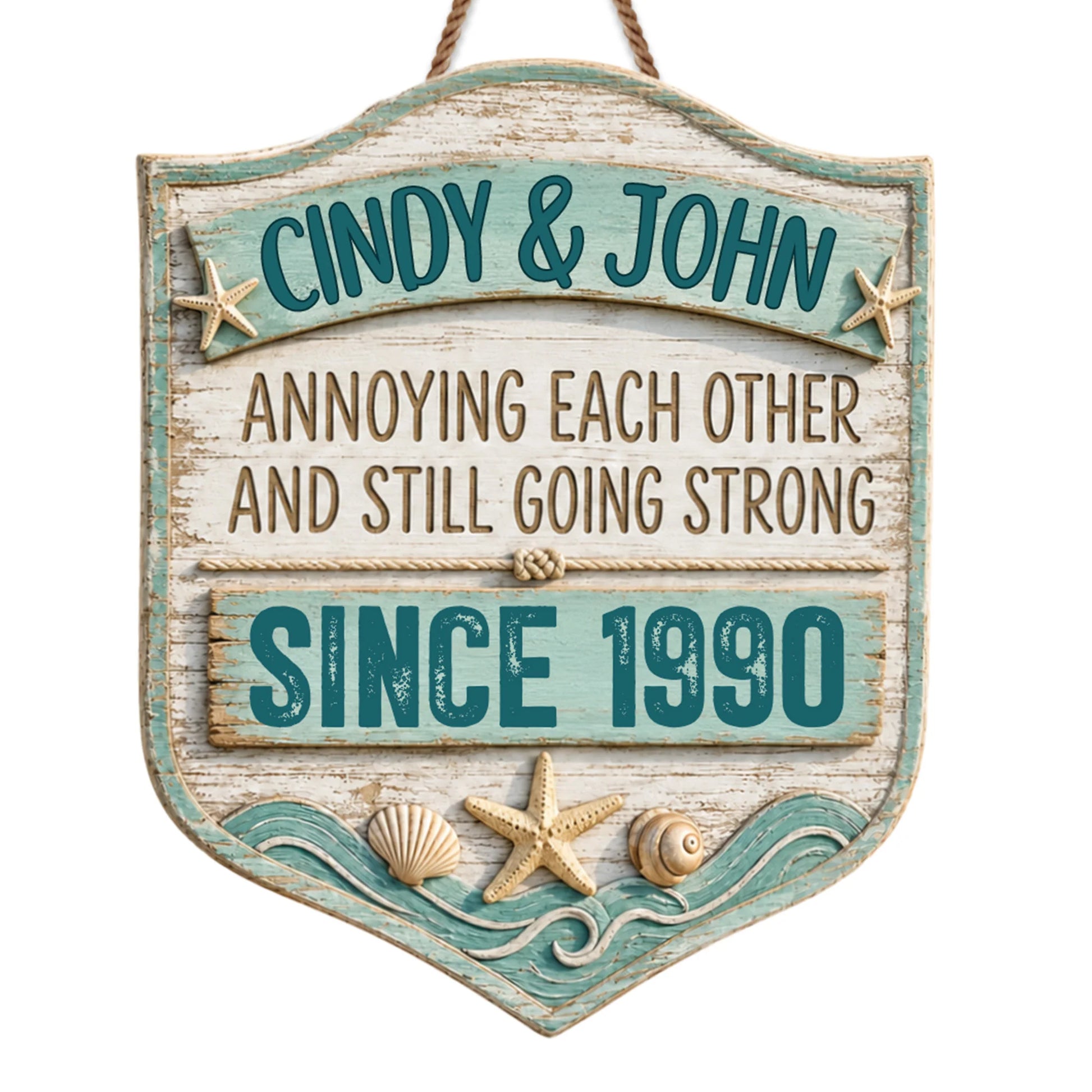 Personalized couple anniversary wood sign with starfish design for custom husband and wife gift image 7