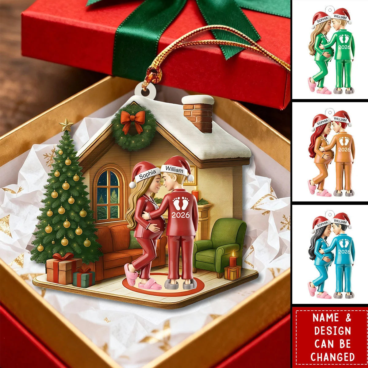 Expecting Parents Christmas Acrylic Ornament - Personalized Expecting Couple Keepsake Gift