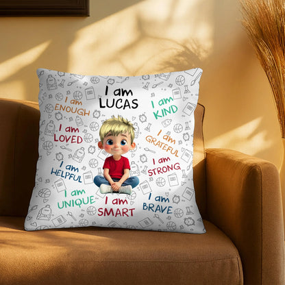 I Am Enough Loved Brave Custom Kids Affirmation Pillow - Personalized Gift for Girls