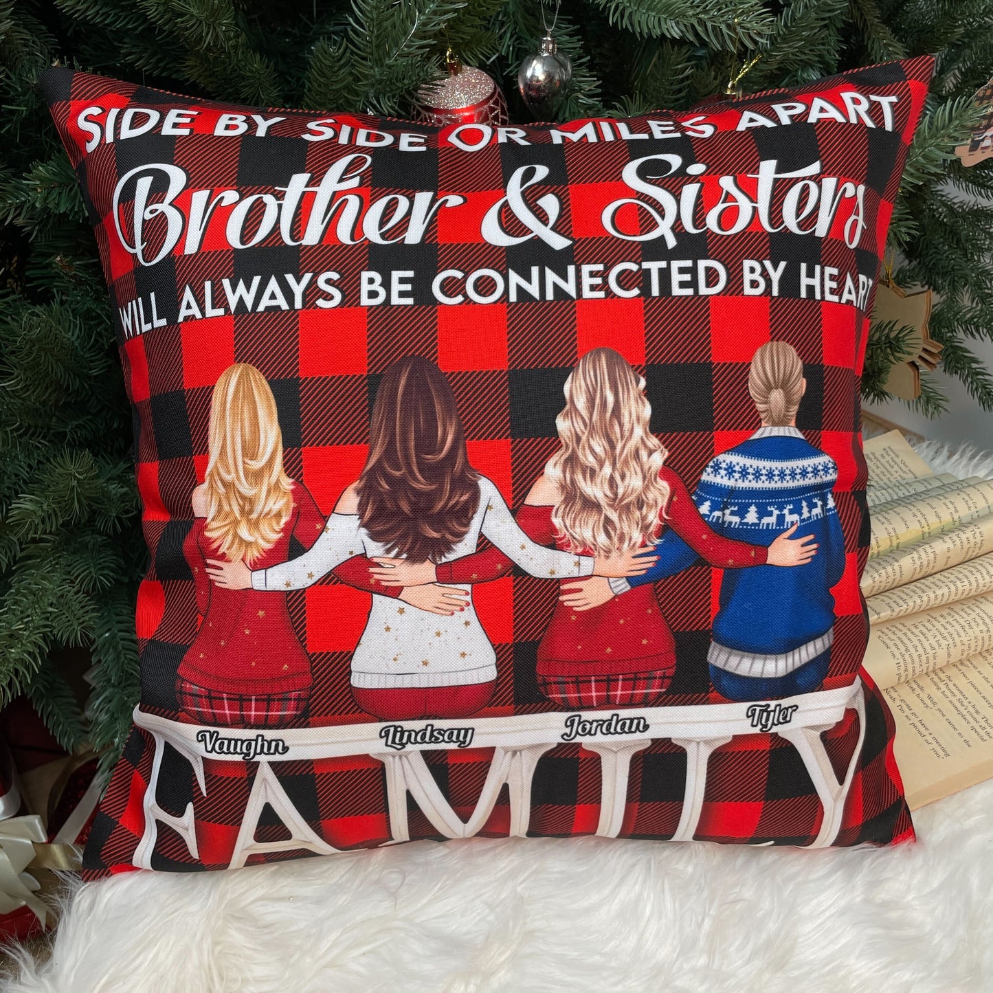 "Side by Side or Miles Apart" Personalized Sibling Pillow - Custom Brother Sister Keepsake Gift