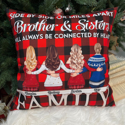 "Side by Side or Miles Apart" Personalized Sibling Pillow - Custom Brother Sister Keepsake Gift