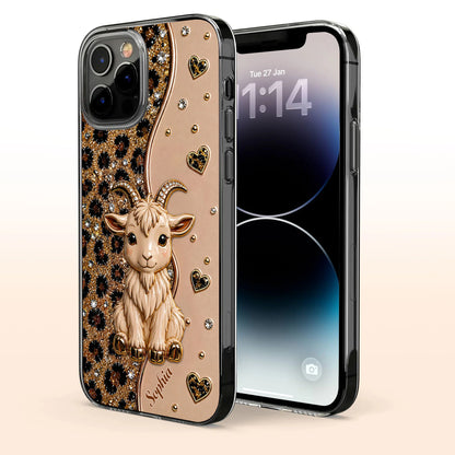 Personalized clear goat phone case with glitter leopard print and custom name for iPhone and Samsung image 6