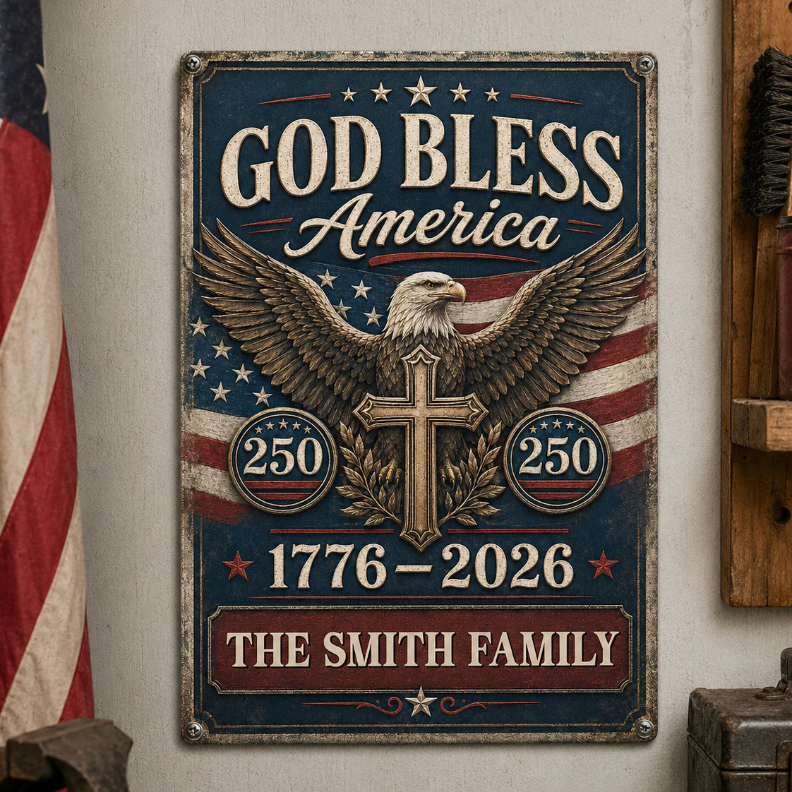 250Th American Semiquincentennial Metal Sign personalization view for Family