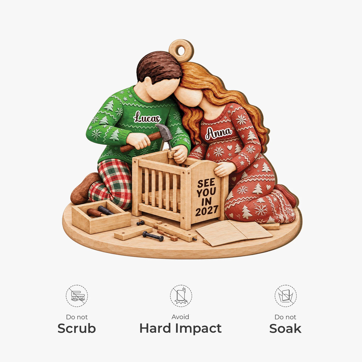 See You In 2027 Personalized Wooden Ornament for Expecting Couples - Custom Pregnancy Keepsake