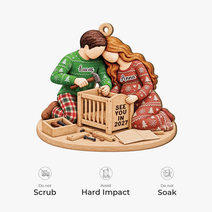 See You In 2027 Personalized Wooden Ornament for Expecting Couples - Custom Pregnancy Keepsake