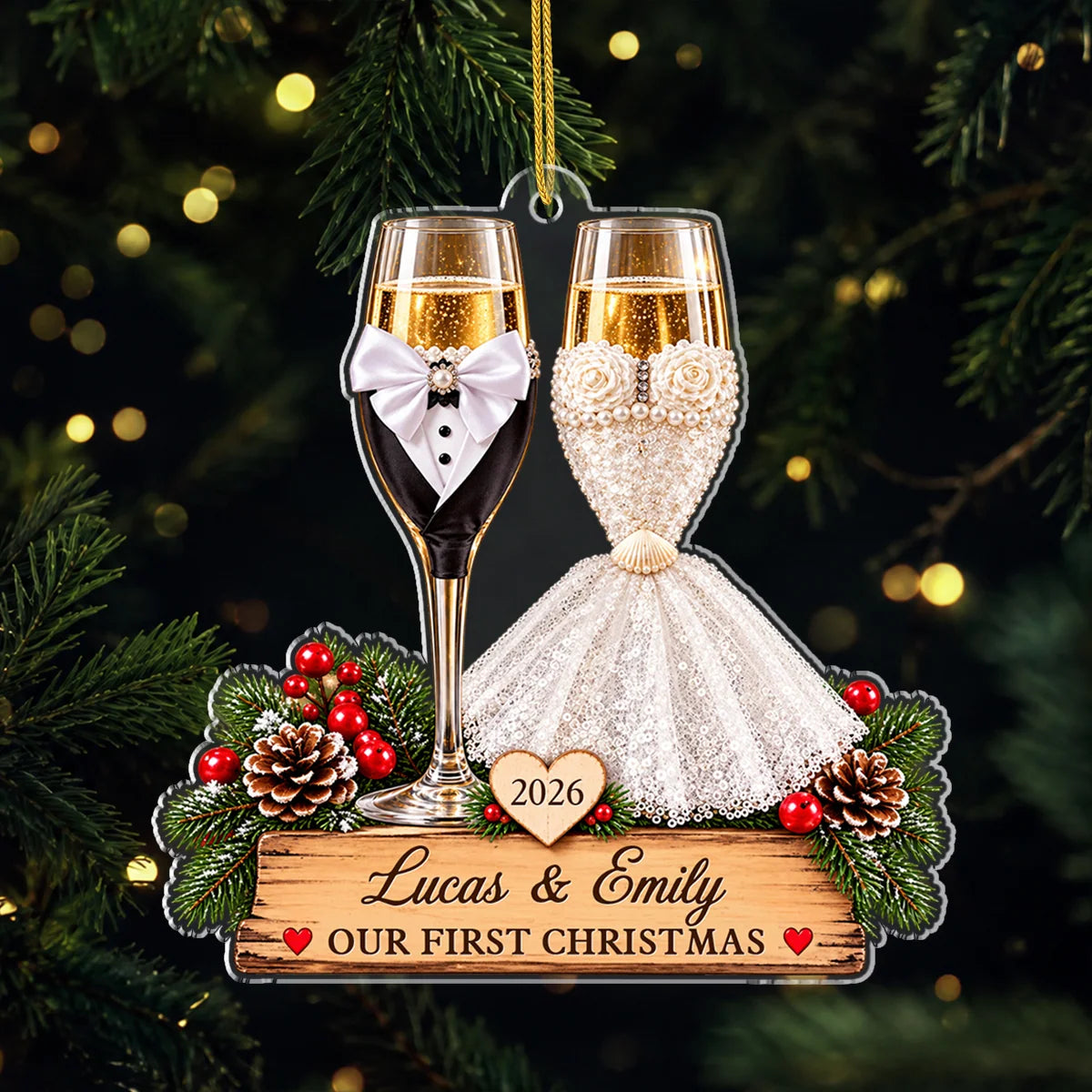 Our First Christmas Personalized Acrylic Ornament for Couples - Custom Wedding Keepsake with Names