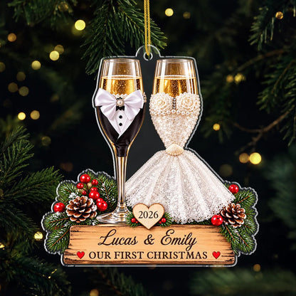 Our First Christmas Personalized Acrylic Ornament for Couples - Custom Wedding Keepsake with Names