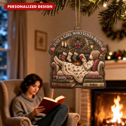 "Just A Girl Who Loves Books" Personalized Wood Ornament - Custom Bookish Gift For Readers