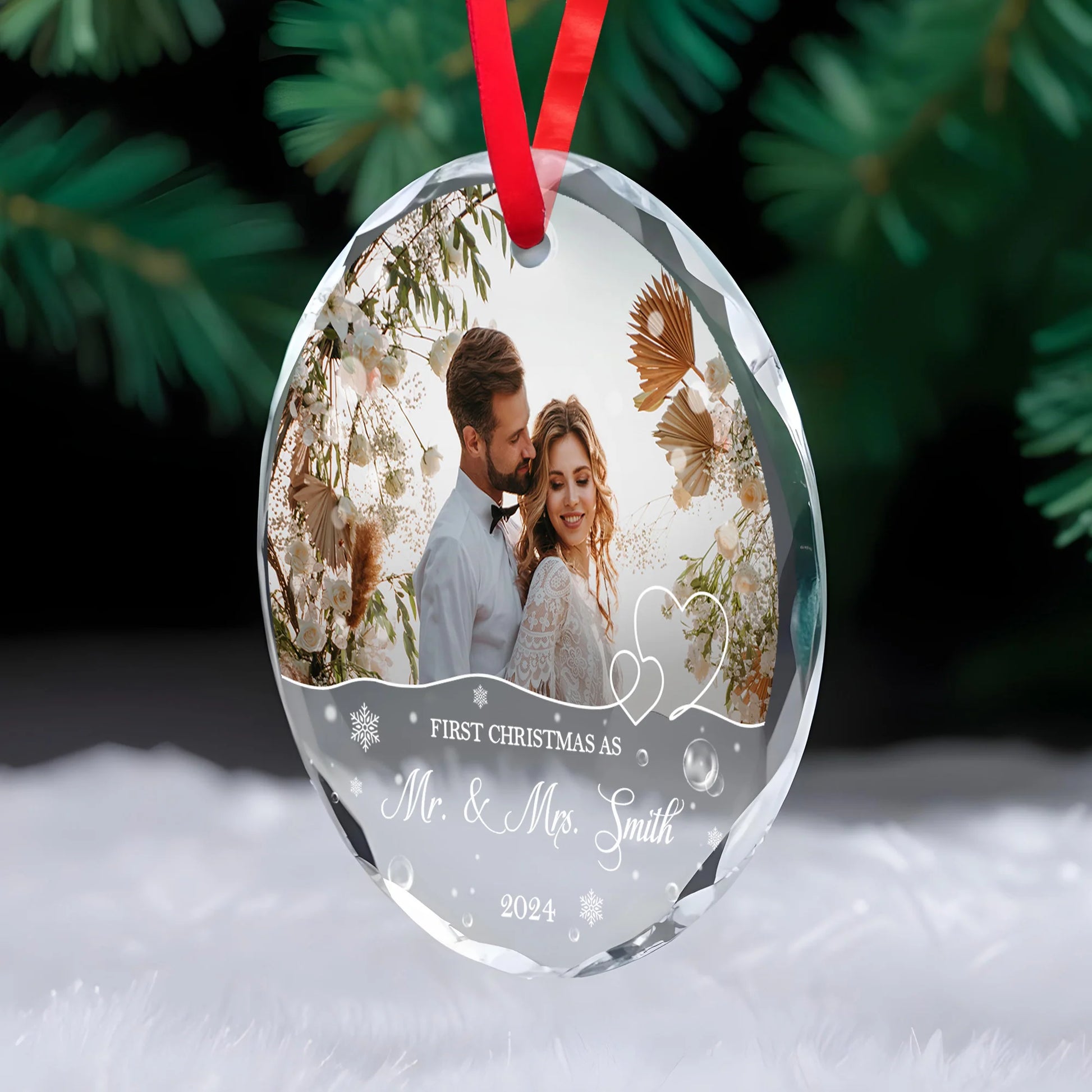 First Christmas As Mr. & Mrs. Personalized Glass Ornament - Custom Couple Photo Keepsake