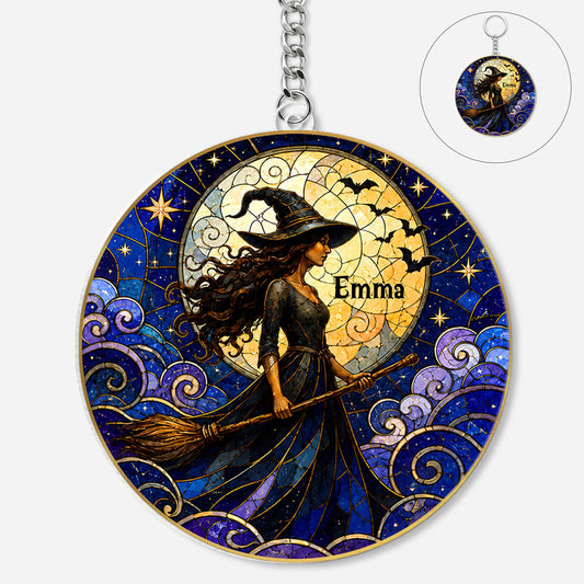 Moonlit Witch Acrylic Keychain - Custom Halloween Name Gift for Women