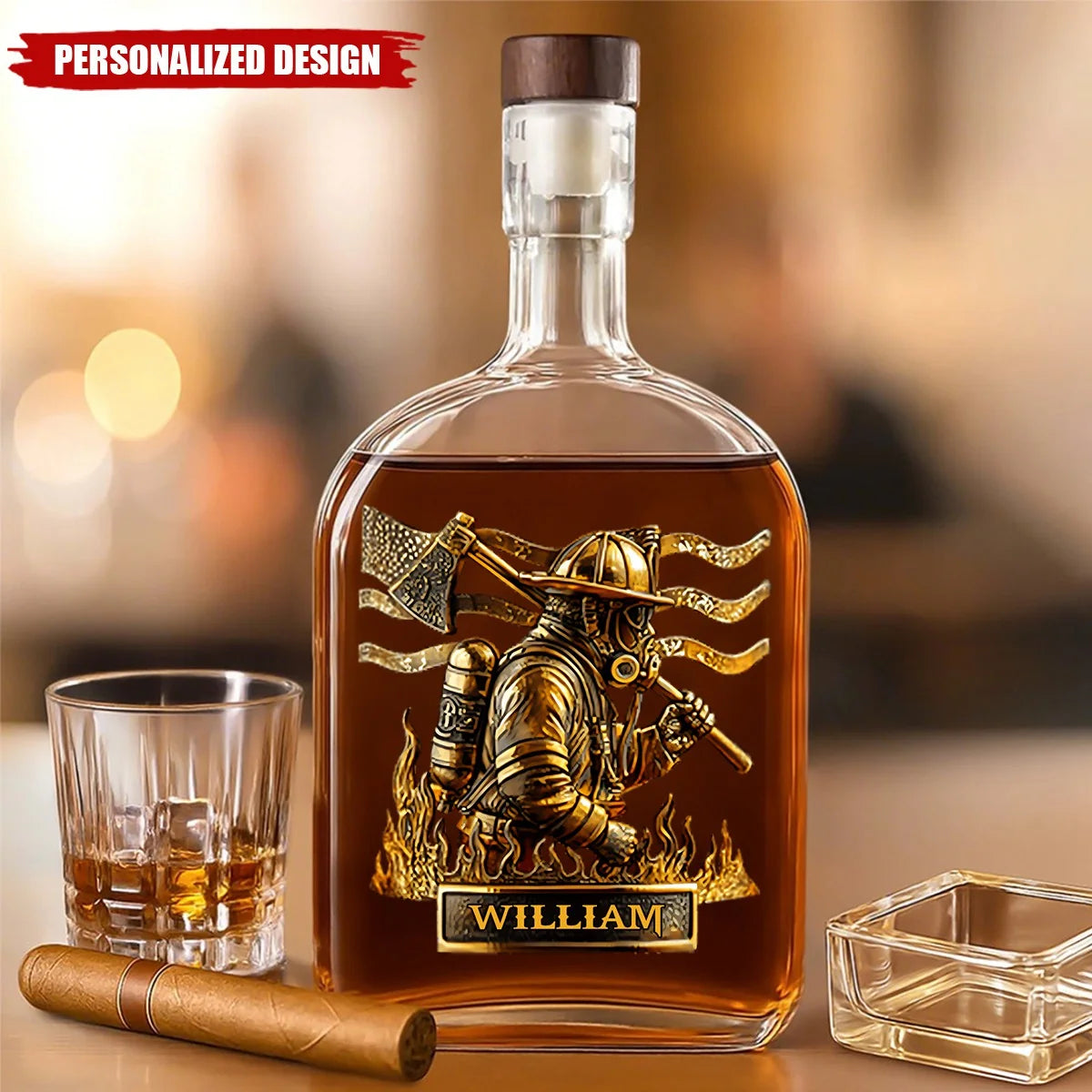 Proud Firefighter Personalized Whiskey Bottle - Custom Name Gift