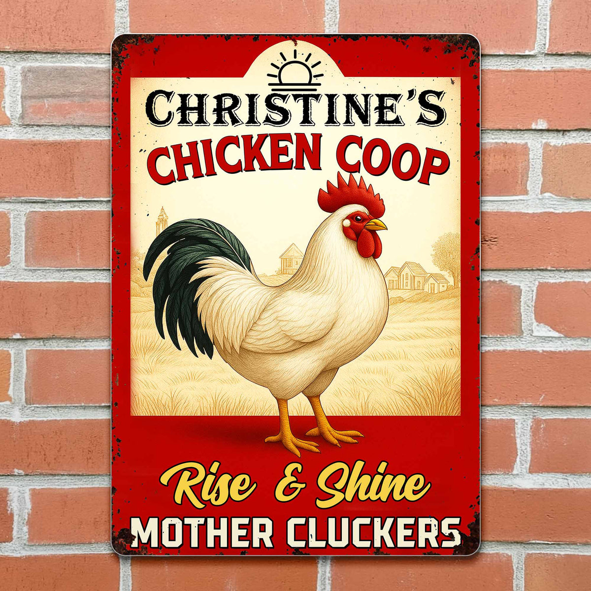 "Rise & Shine Mother Cluckers" Personalized Metal Sign - Chicken Coop Farmhouse Decor for Chicken