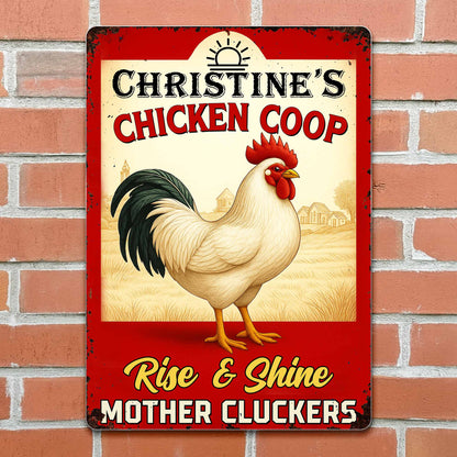 "Rise & Shine Mother Cluckers" Personalized Metal Sign - Chicken Coop Farmhouse Decor for Chicken
