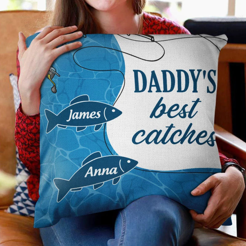 Papa's Best Catches Personalized Pillow - Custom Throw Pillow for Fishing Grandpa